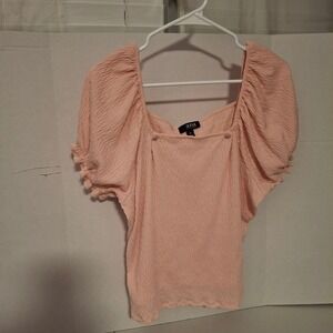 a.n.a A New Approach Pastel Pink Puff Sleeve Smocked‎ Square Neck Blouse XL